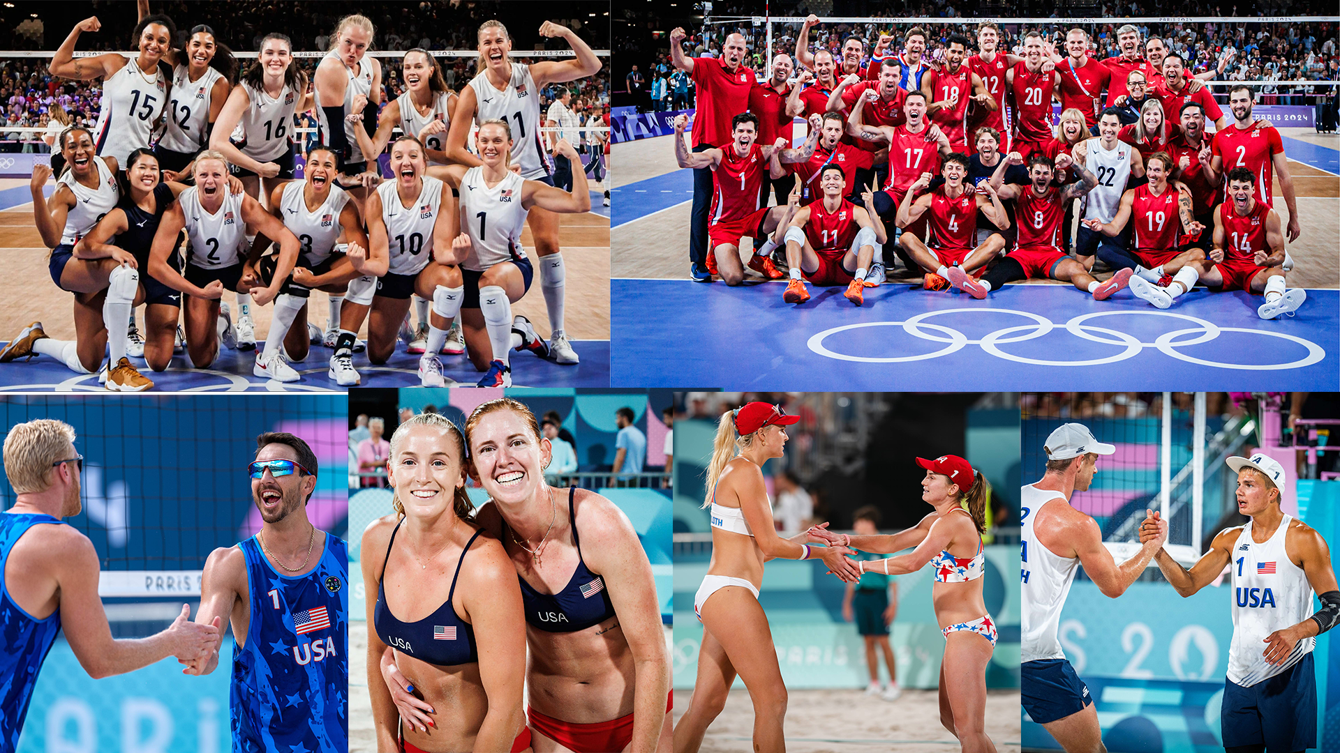 A collection of photos of all the U.S. 2024 Paris Olympics volleyball teams.